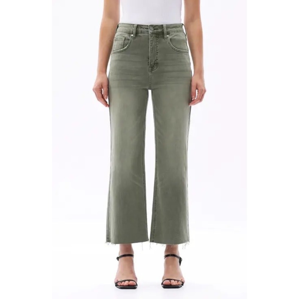 Kut from the Kloth Meg Fab Ab Wide Leg Jeans Olive Green Raw Hem Size 4